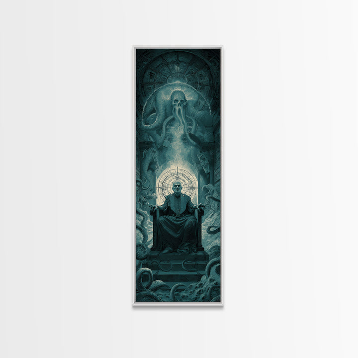 The Dreaming Priest Of The Outer Gate, Tall Narrow Wall Art, Dark Halloween Decor, Canvas Print, Halloween Wall Decor, Gothic Home Decor