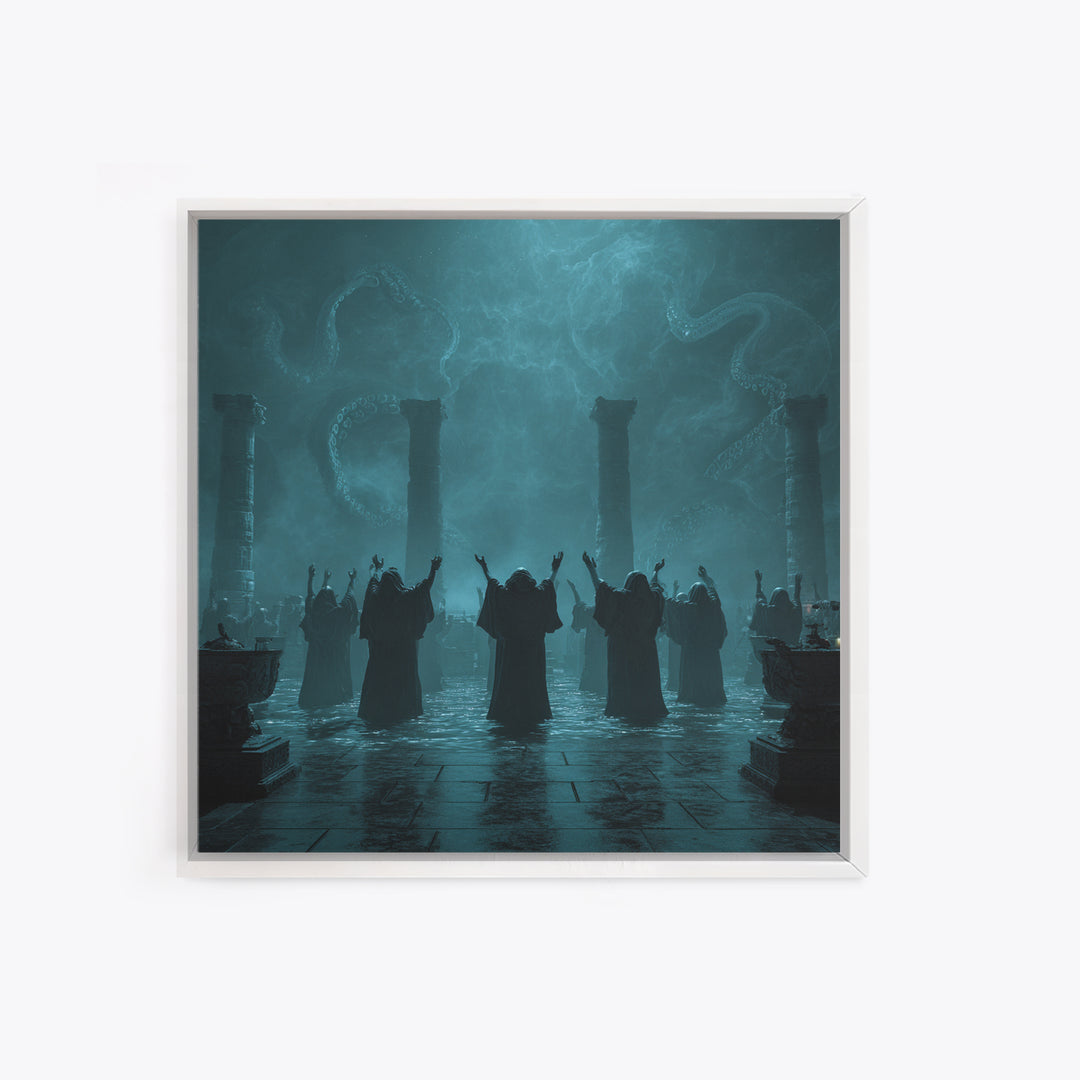 The Choir Of Deepwater Acolytes, Square Wall Art, Dark Fantasy Wall Art, Framed Canvas Print, Halloween Wall Decor, Gothic Home Decor