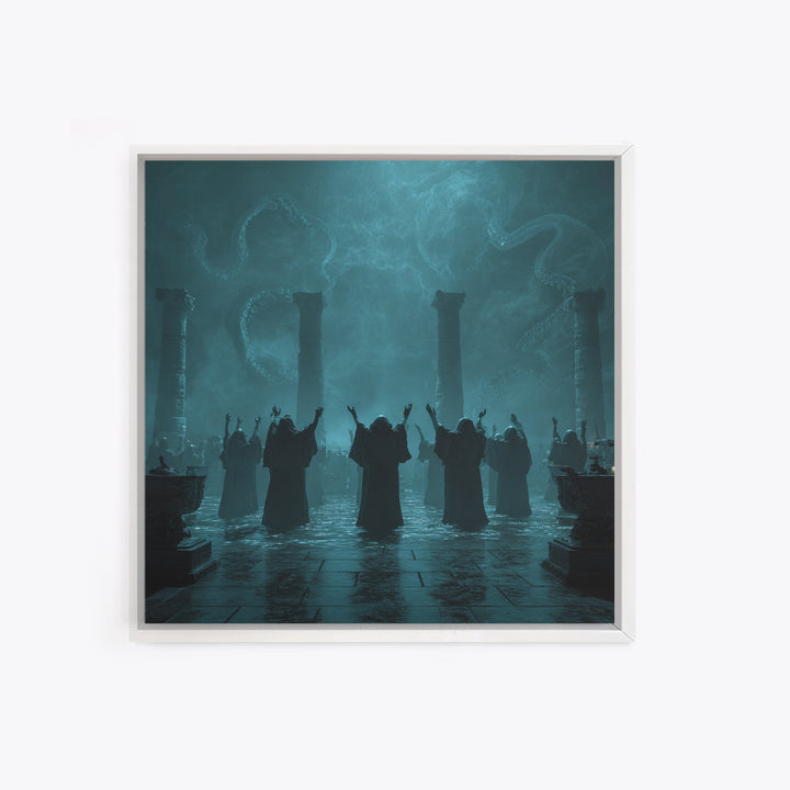 The Choir Of Deepwater Acolytes, Square Wall Art, Dark Fantasy Wall Art, Framed Canvas Print, Halloween Wall Decor, Gothic Home Decor