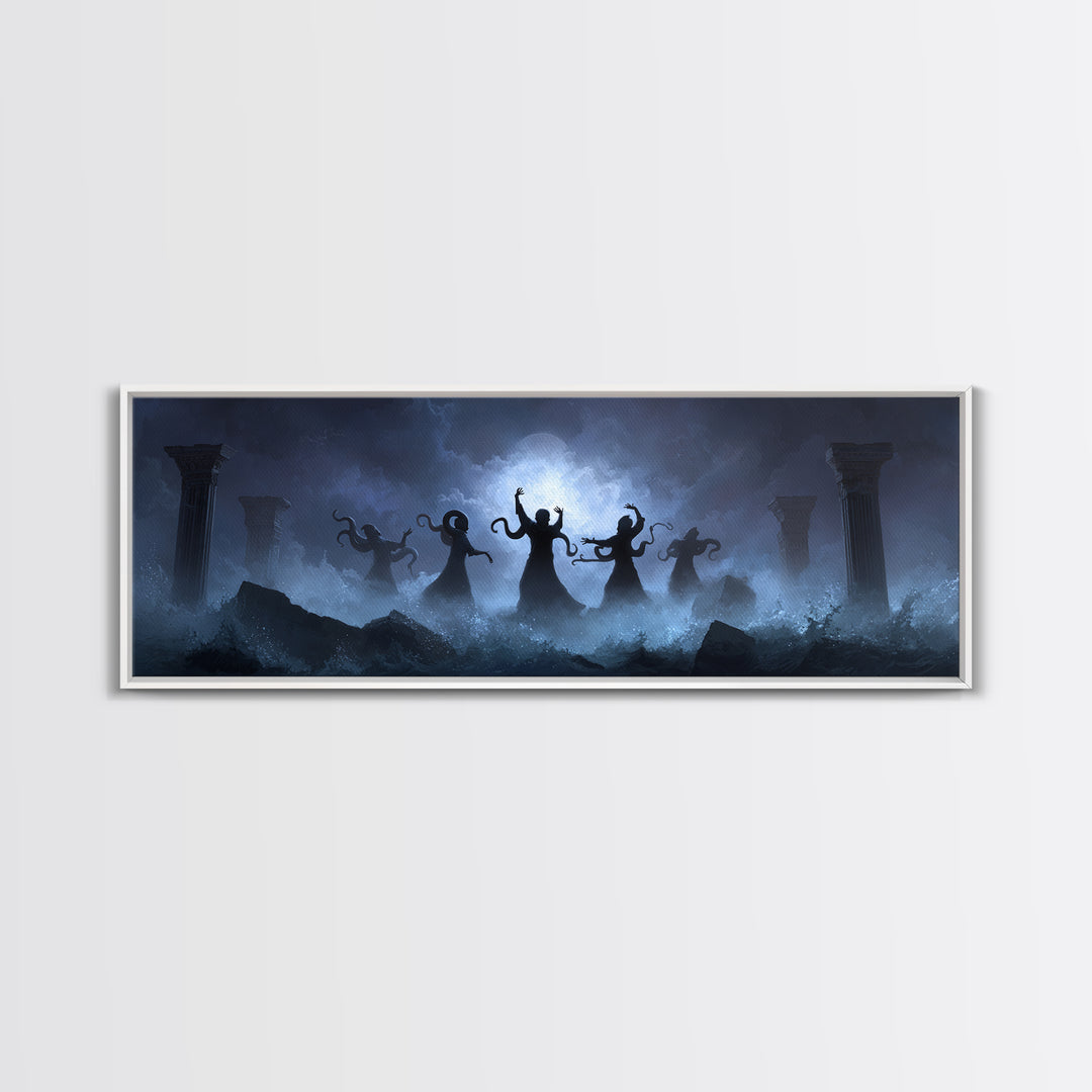 The Choir Of Deepwater Acolytes, Extra Wide Wall Art, Cosmic Horror Wall Art, Canvas Print, Halloween Wall Decor, Gothic Home Decor