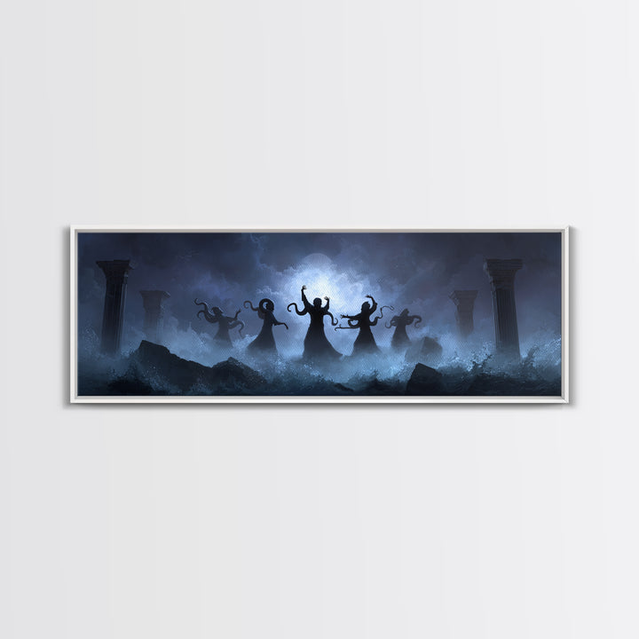 The Choir Of Deepwater Acolytes, Extra Wide Wall Art, Cosmic Horror Wall Art, Canvas Print, Halloween Wall Decor, Gothic Home Decor