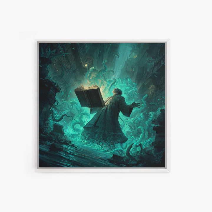 The Librarian Of Forbidden Tides, Square Wall Art, Gothic Horror Wall Art, Framed Canvas Print, Halloween Wall Decor, Gothic Home Decor