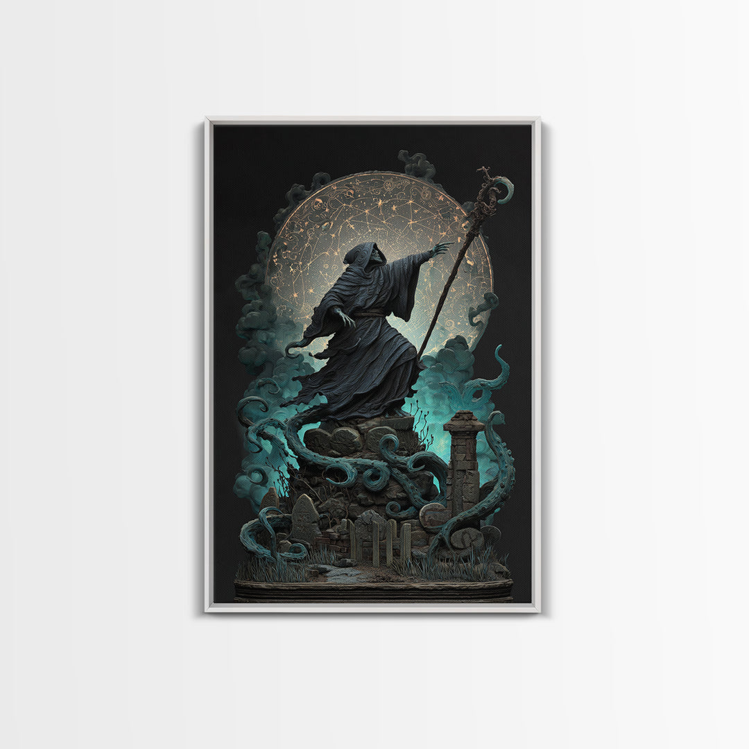 The Star-Seer Of Black Dunwich, Vertical Wall Art, Dark Halloween Decor, Framed Canvas Print, Halloween Wall Decor, Gothic Home Decor