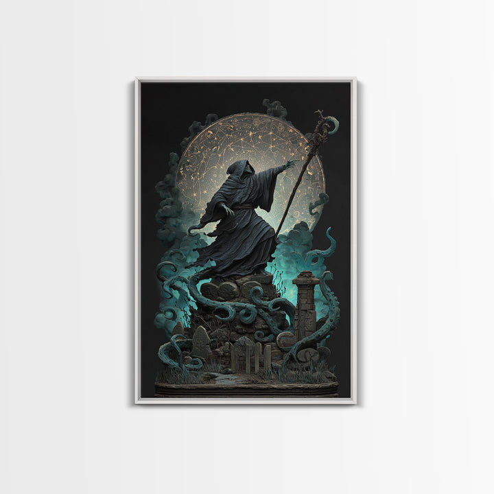 The Star-Seer Of Black Dunwich, Vertical Wall Art, Dark Halloween Decor, Framed Canvas Print, Halloween Wall Decor, Gothic Home Decor
