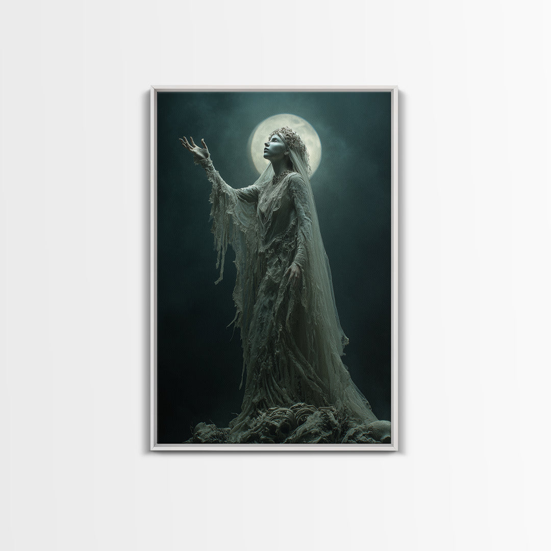 The Bride Of The Abyssal Moon, Vertical Wall Art, Dark Fantasy Wall Art, Canvas Print, Halloween Wall Decor, Gothic Home Decor