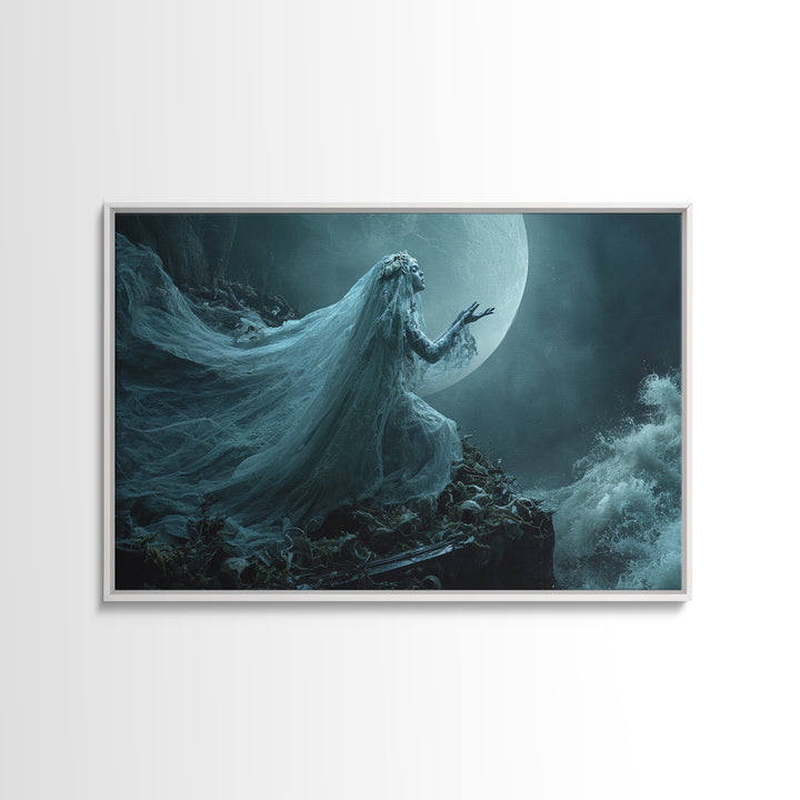 The Bride Of The Abyssal Moon, Landscape Wall Art, Lovecraftian Horror Art, Framed Canvas Print, Halloween Wall Decor, Gothic Home Decor