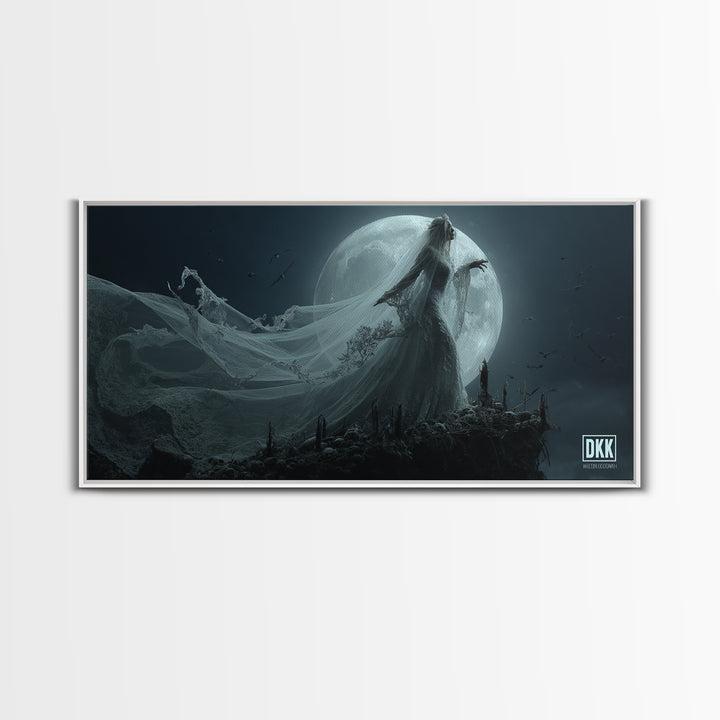 The Bride Of The Abyssal Moon, Wide Panoramic Art, Spooky Home Decor, Canvas Print, Halloween Wall Decor, Gothic Home Decor, Halloween Decor