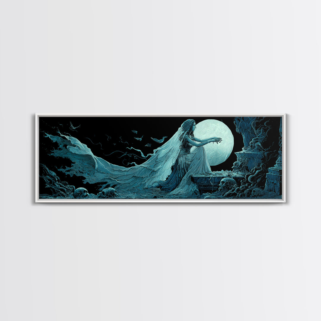 The Bride Of The Abyssal Moon, Extra Wide Wall Art, Cosmic Horror Wall Art, Canvas Print, Halloween Wall Decor, Gothic Home Decor