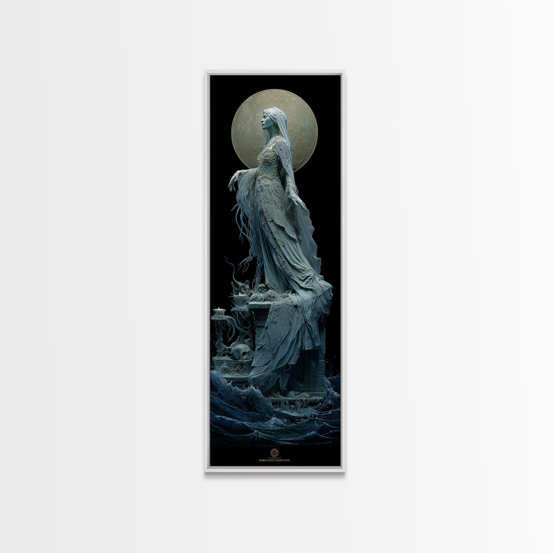 The Bride Of The Abyssal Moon, Tall Narrow Wall Art, Dark Fantasy Wall Art, Framed Canvas Print, Halloween Wall Decor, Gothic Home Decor