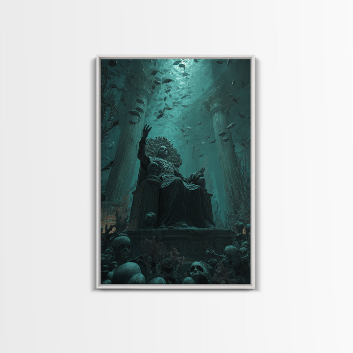 The Watcher In The Coral Throne, Vertical Wall Art, Cosmic Horror Wall Art, Framed Canvas Print, Halloween Wall Decor, Gothic Home Decor