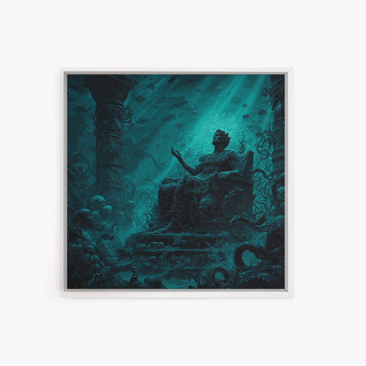 The Watcher In The Coral Throne, Square Wall Art, Lovecraftian Horror Art, Framed Canvas Print, Halloween Wall Decor, Gothic Home Decor