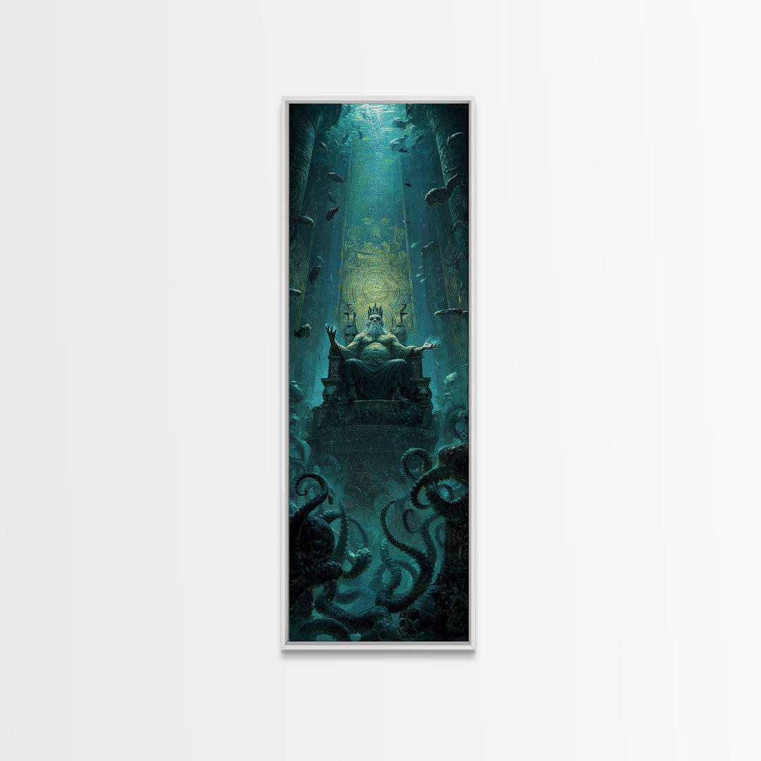 The Watcher In The Coral Throne, Tall Narrow Wall Art, Macabre Wall Art, Canvas Print, Halloween Wall Decor, Gothic Home Decor