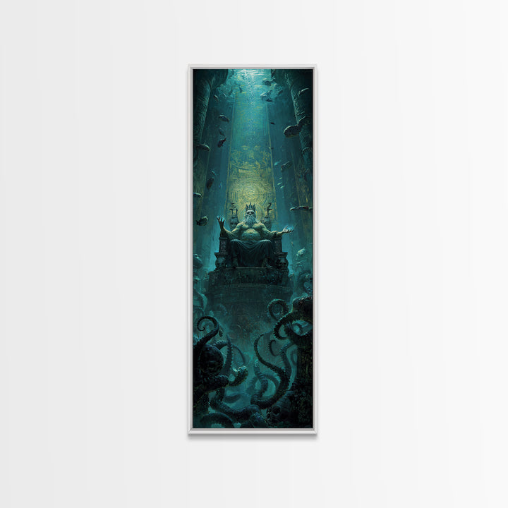 The Watcher In The Coral Throne, Tall Narrow Wall Art, Macabre Wall Art, Canvas Print, Halloween Wall Decor, Gothic Home Decor