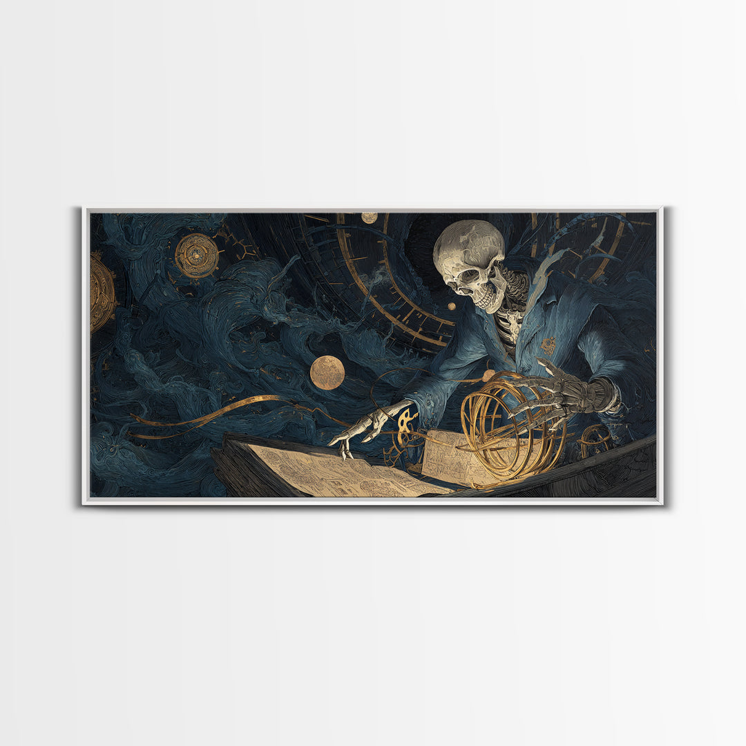 The Astronomer Of The Hollow Sky, Wide Panoramic Art, Haunted Gothic Art, Framed Canvas Print, Halloween Wall Decor, Gothic Home Decor