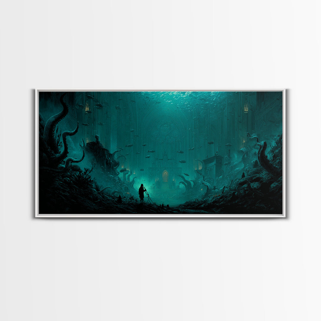 The Bellringer Of The Sunken Cathedral, Wide Panoramic Art, Spooky Home Decor, Canvas Print, Halloween Wall Decor, Gothic Home Decor
