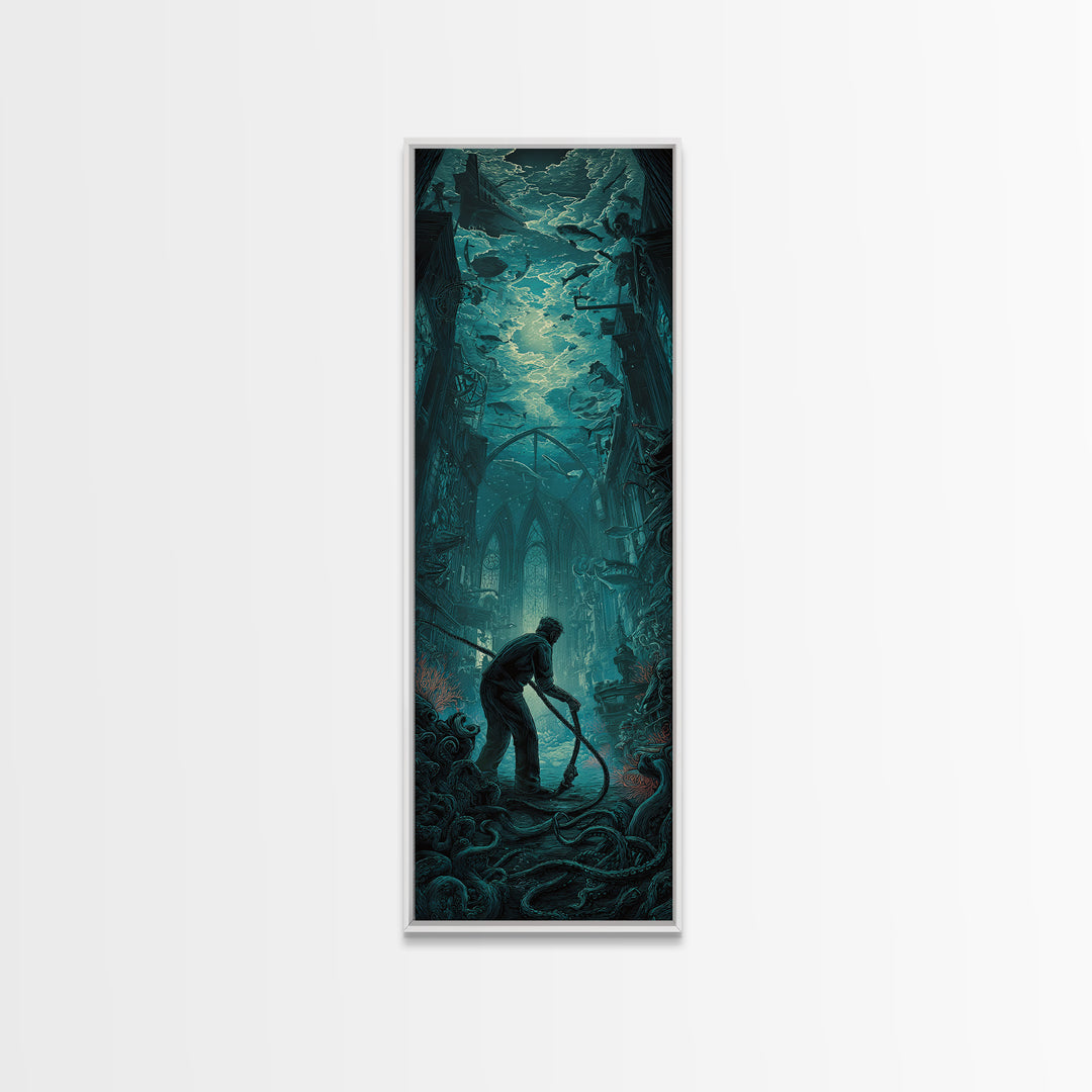 The Bellringer Of The Sunken Cathedral, Tall Narrow Wall Art, Dark Halloween Decor, Canvas Print, Halloween Wall Decor, Gothic Home Decor