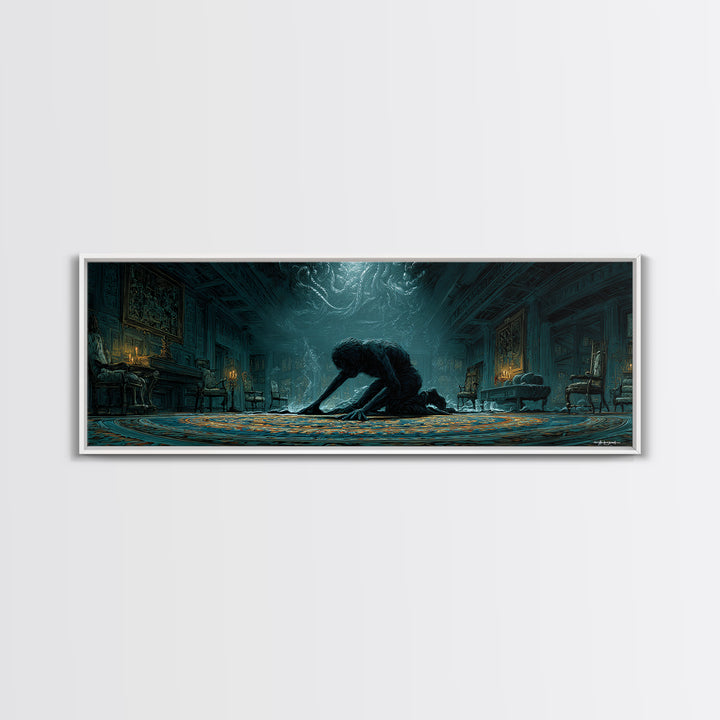 The Crawler Beneath The Floor Of Stars, Extra Wide Wall Art, Cosmic Horror Wall Art, Framed Canvas Print, Halloween Wall Decor
