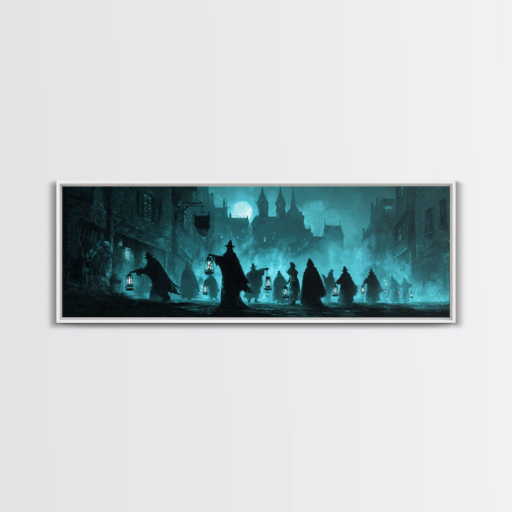 The Innsmouth Lantern Procession, Extra Wide Wall Art, Cosmic Horror Wall Art, Canvas Print, Halloween Wall Decor, Gothic Home Decor