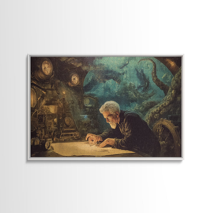 The Mapmaker Of Impossible Shores, Landscape Wall Art, Dark Halloween Decor, Framed Canvas Print, Halloween Wall Decor, Gothic Home Decor