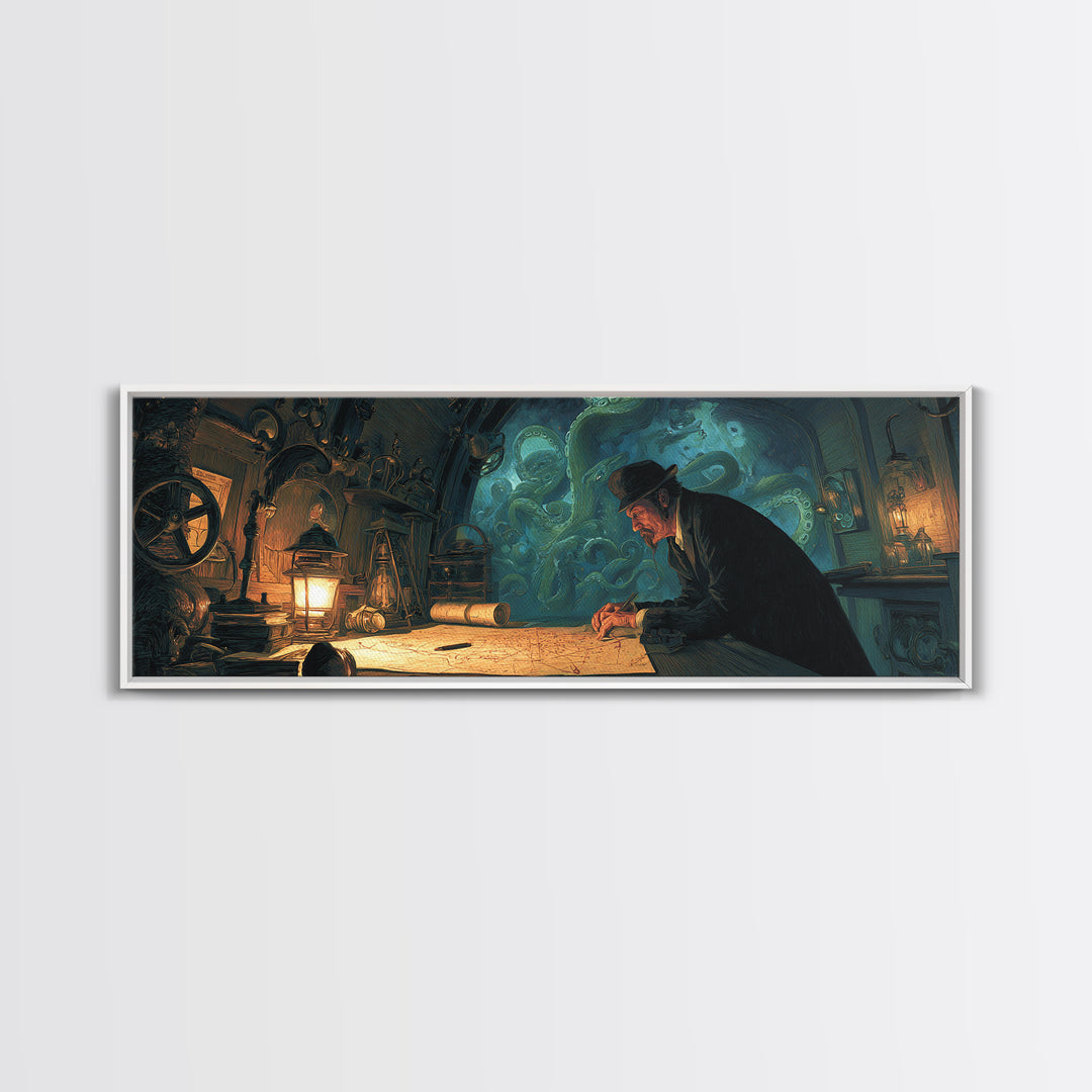 The Mapmaker Of Impossible Shores, Extra Wide Wall Art, Macabre Wall Art, Canvas Print, Halloween Wall Decor, Gothic Home Decor