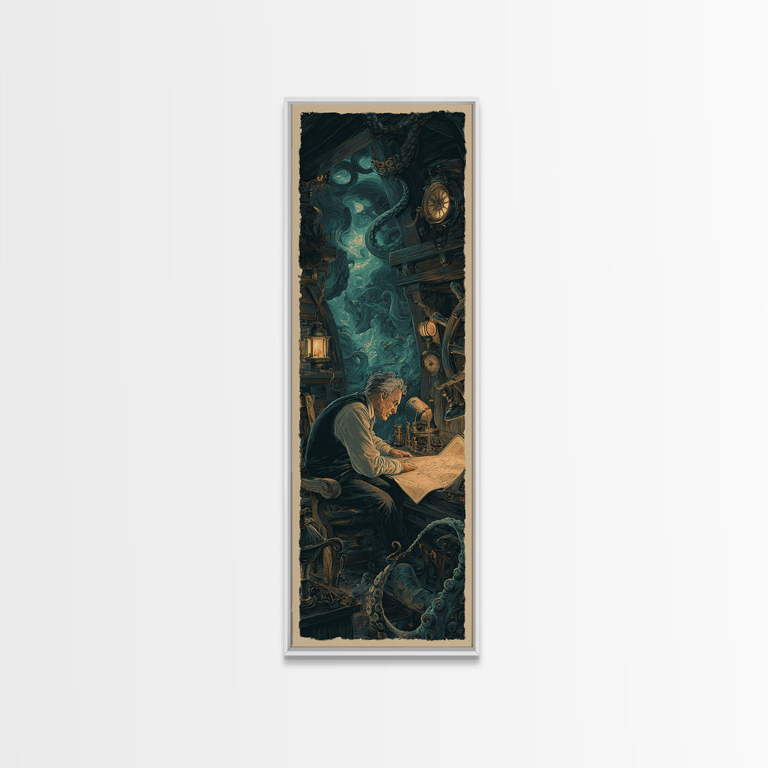 The Mapmaker Of Impossible Shores, Tall Narrow Wall Art, Spooky Home Decor, Canvas Print, Halloween Wall Decor, Gothic Home Decor