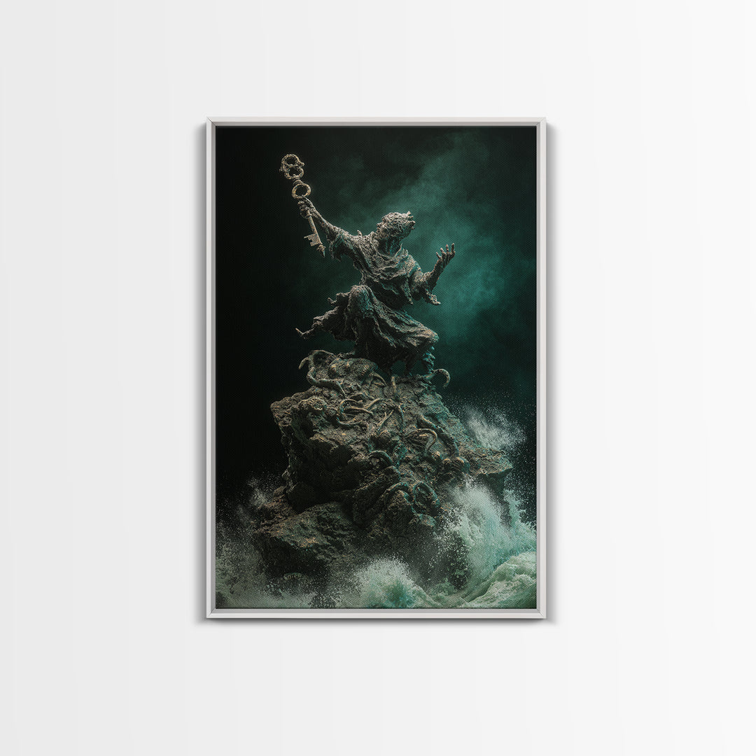 The Keeper Of The Black Reef Key, Vertical Wall Art, Macabre Wall Art, Canvas Print, Halloween Wall Decor, Gothic Home Decor