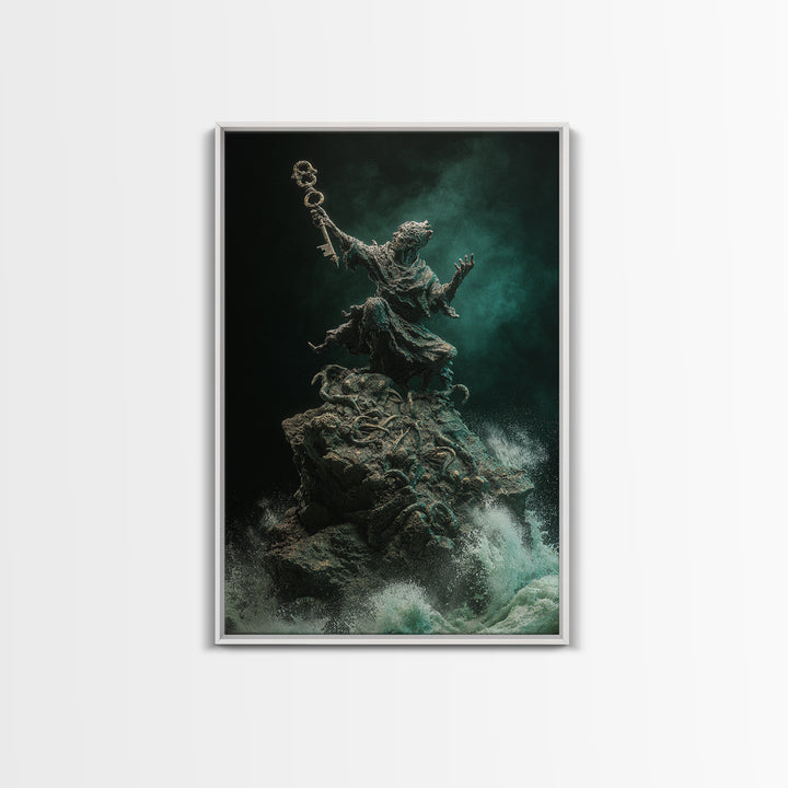 The Keeper Of The Black Reef Key, Vertical Wall Art, Macabre Wall Art, Canvas Print, Halloween Wall Decor, Gothic Home Decor