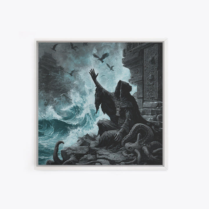 The Keeper Of The Black Reef Key, Square Wall Art, Spooky Home Decor, Framed Canvas Print, Halloween Wall Decor, Gothic Home Decor