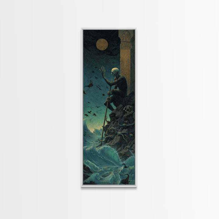 The Keeper Of The Black Reef Key, Tall Narrow Wall Art, Haunted Gothic Art, Framed Canvas Print, Halloween Wall Decor, Gothic Home Decor