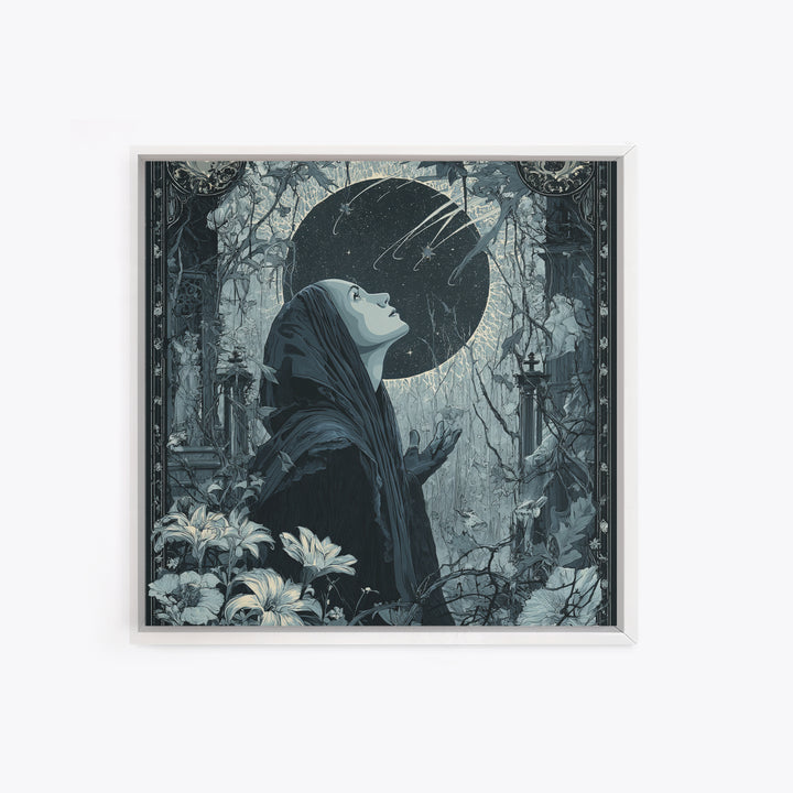The Widow Of The Whispering Comet, Square Wall Art, Haunted Gothic Art, Canvas Print, Halloween Wall Decor, Gothic Home Decor