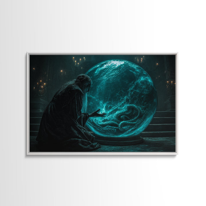The Oracle Of The Glass Depths, Landscape Wall Art, Cosmic Horror Wall Art, Framed Canvas Print, Halloween Wall Decor, Gothic Home Decor