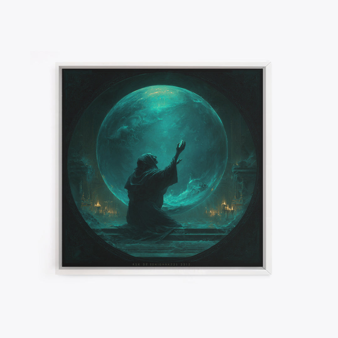 The Oracle Of The Glass Depths, Square Wall Art, Lovecraftian Horror Art, Framed Canvas Print, Halloween Wall Decor, Gothic Home Decor
