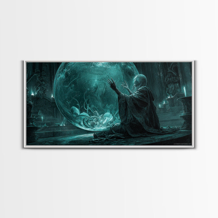 The Oracle Of The Glass Depths, Wide Panoramic Art, Haunted Gothic Art, Framed Canvas Print, Halloween Wall Decor, Gothic Home Decor