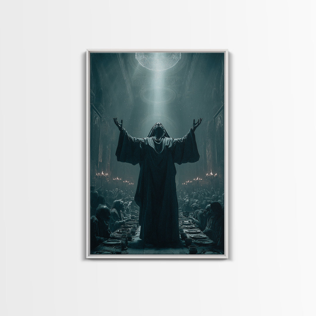 The Feast Of The Pale Cult, Vertical Wall Art, Haunted Gothic Art, Framed Canvas Print, Halloween Wall Decor, Gothic Home Decor