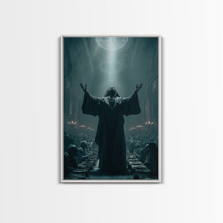 The Feast Of The Pale Cult, Vertical Wall Art, Haunted Gothic Art, Framed Canvas Print, Halloween Wall Decor, Gothic Home Decor