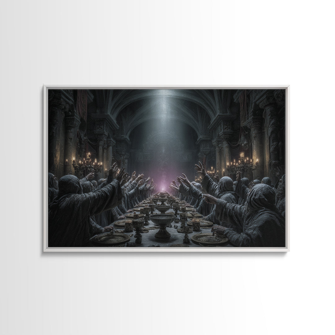 The Feast Of The Pale Cult, Landscape Wall Art, Macabre Wall Art, Framed Canvas Print, Halloween Wall Decor, Gothic Home Decor