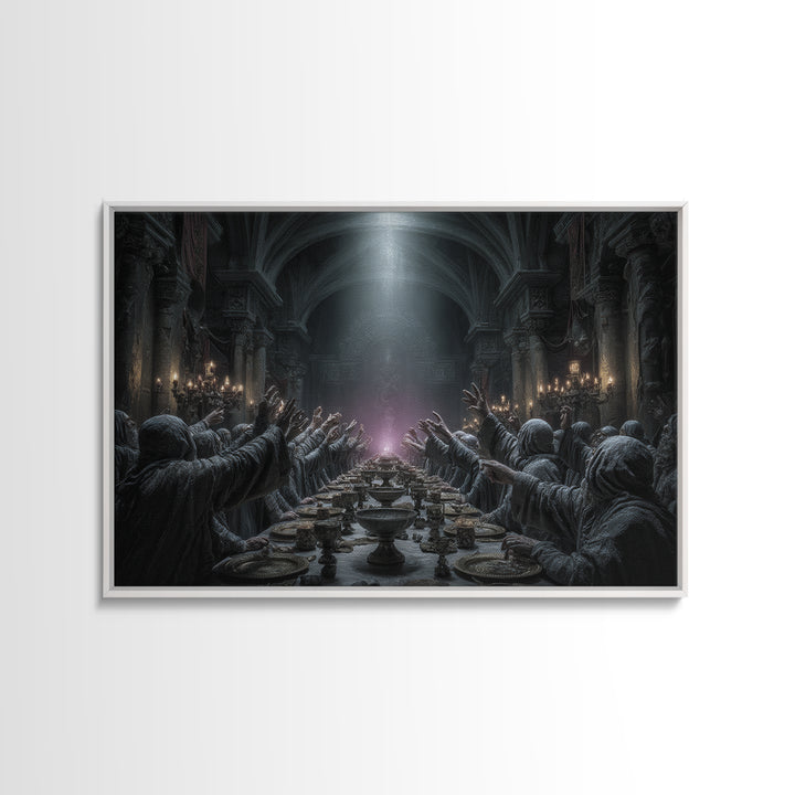 The Feast Of The Pale Cult, Landscape Wall Art, Macabre Wall Art, Framed Canvas Print, Halloween Wall Decor, Gothic Home Decor