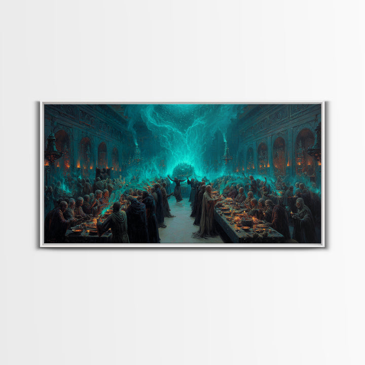 The Feast Of The Pale Cult, Wide Panoramic Art, Haunted Gothic Art, Canvas Print, Halloween Wall Decor, Gothic Home Decor