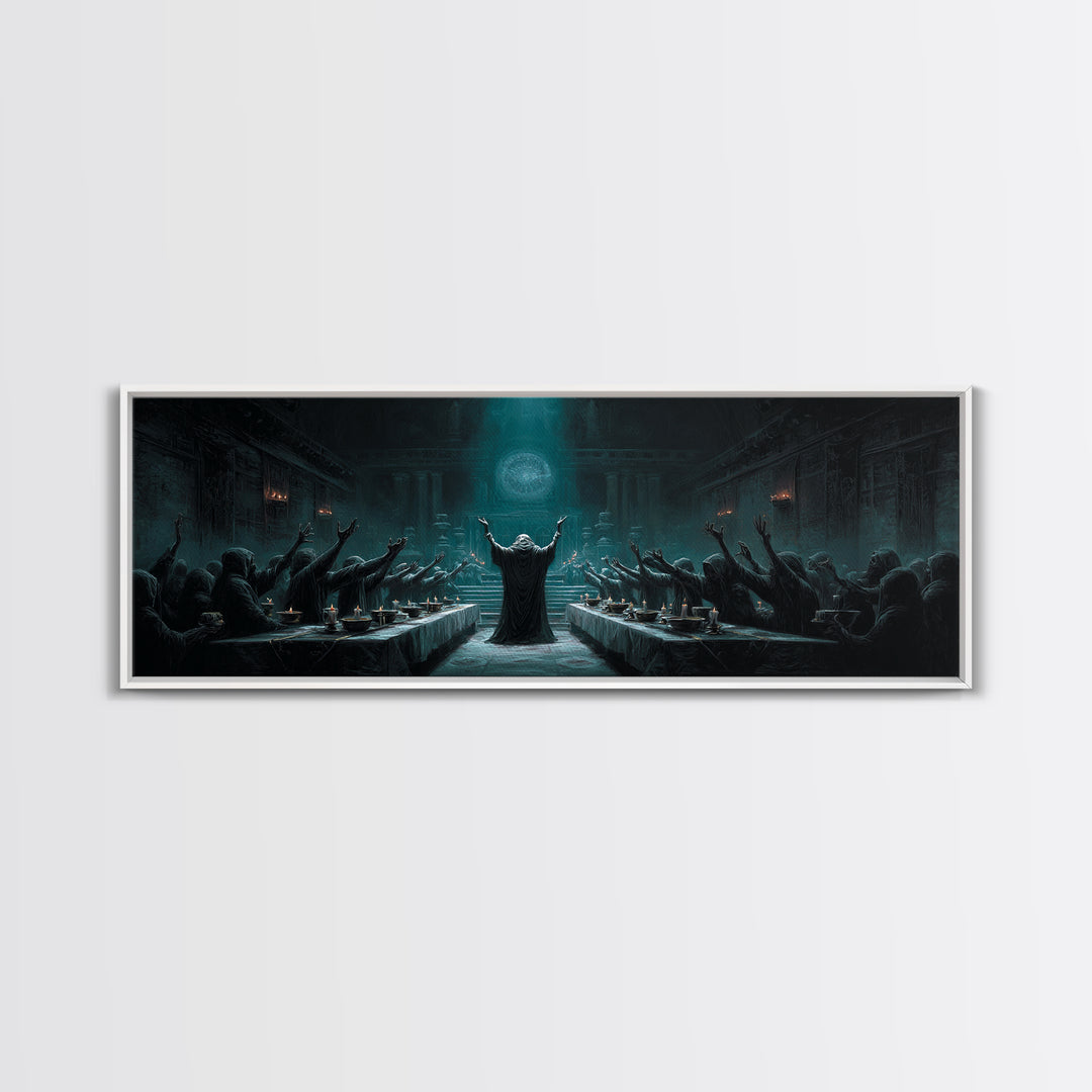 The Feast Of The Pale Cult, Extra Wide Wall Art, Dark Fantasy Wall Art, Framed Canvas Print, Halloween Wall Decor, Gothic Home Decor
