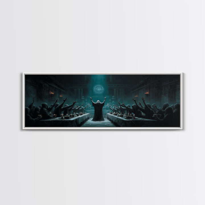 The Feast Of The Pale Cult, Extra Wide Wall Art, Dark Fantasy Wall Art, Framed Canvas Print, Halloween Wall Decor, Gothic Home Decor