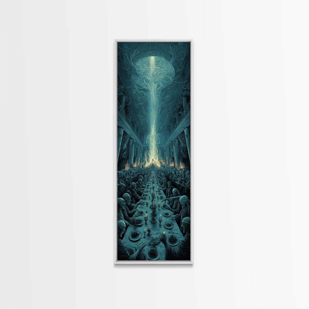 The Feast Of The Pale Cult, Tall Narrow Wall Art, Haunted Gothic Art, Framed Canvas Print, Halloween Wall Decor, Gothic Home Decor