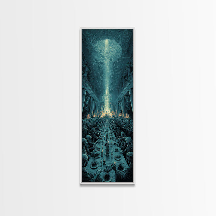 The Feast Of The Pale Cult, Tall Narrow Wall Art, Haunted Gothic Art, Framed Canvas Print, Halloween Wall Decor, Gothic Home Decor