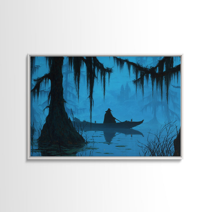 The Ferryman Of The Outer Marsh, Landscape Wall Art, Haunted Gothic Art, Framed Canvas Print, Halloween Wall Decor, Gothic Home Decor