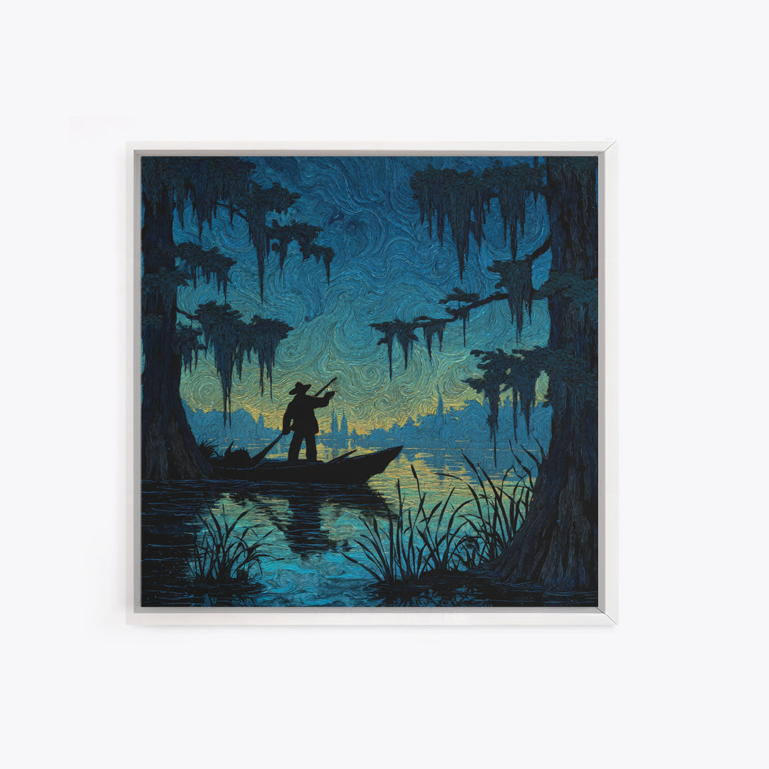 The Ferryman Of The Outer Marsh, Square Wall Art, Lovecraftian Horror Art, Framed Canvas Print, Halloween Wall Decor, Gothic Home Decor
