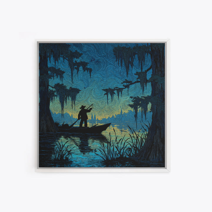 The Ferryman Of The Outer Marsh, Square Wall Art, Lovecraftian Horror Art, Framed Canvas Print, Halloween Wall Decor, Gothic Home Decor