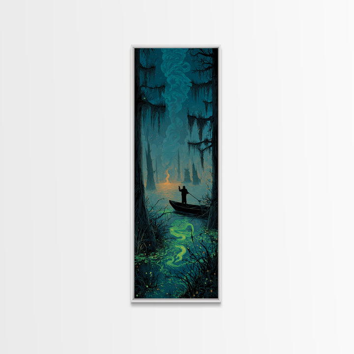 The Ferryman Of The Outer Marsh, Tall Narrow Wall Art, Gothic Horror Wall Art, Framed Canvas Print, Halloween Wall Decor, Gothic Home Decor