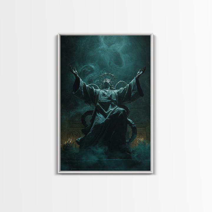 The Crown Of The Tentacled Saint, Vertical Wall Art, Haunted Gothic Art, Framed Canvas Print, Halloween Wall Decor, Gothic Home Decor