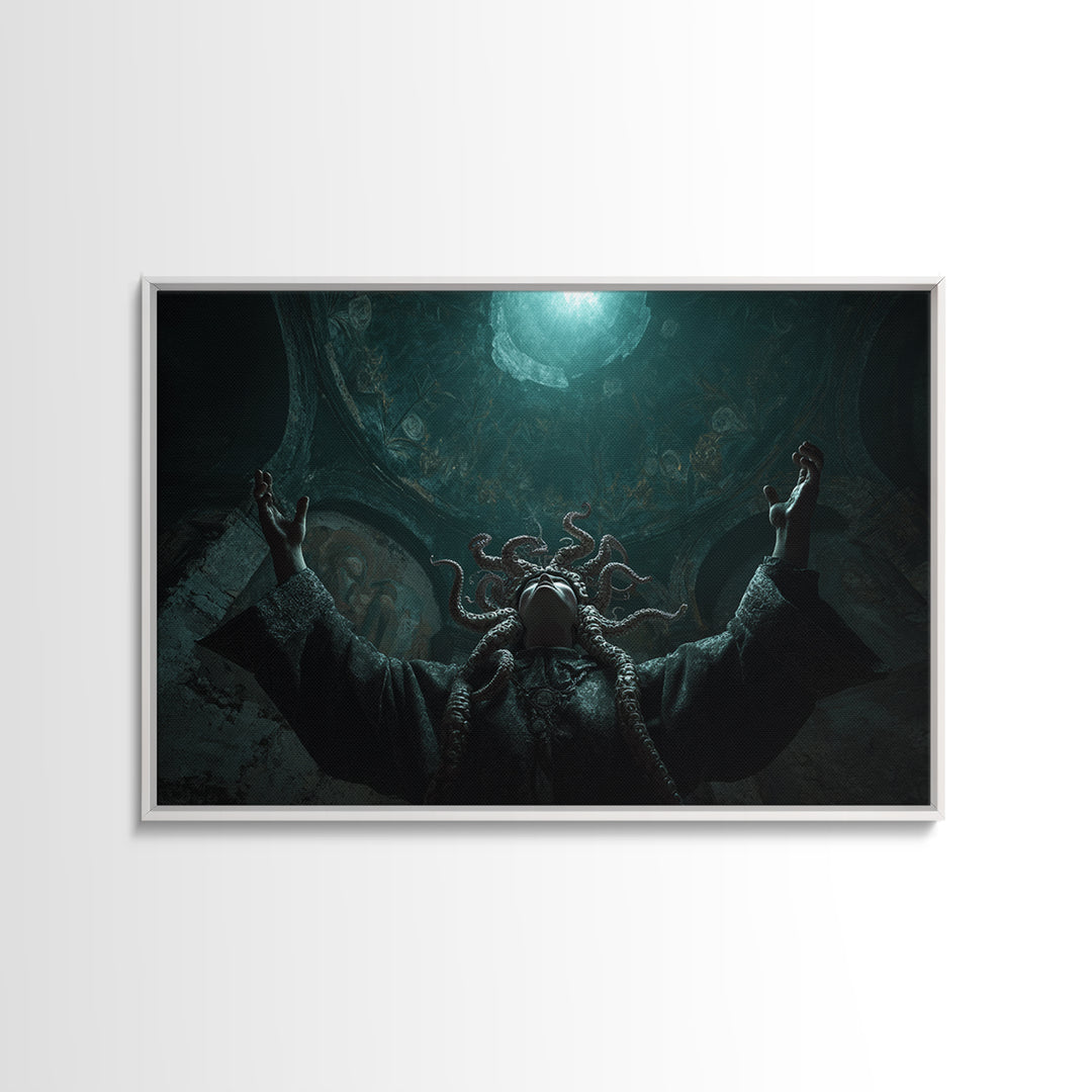 The Crown Of The Tentacled Saint, Landscape Wall Art, Dark Halloween Decor, Framed Canvas Print, Halloween Wall Decor, Gothic Home Decor