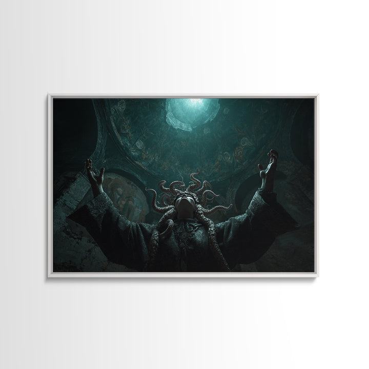 The Crown Of The Tentacled Saint, Landscape Wall Art, Dark Halloween Decor, Framed Canvas Print, Halloween Wall Decor, Gothic Home Decor