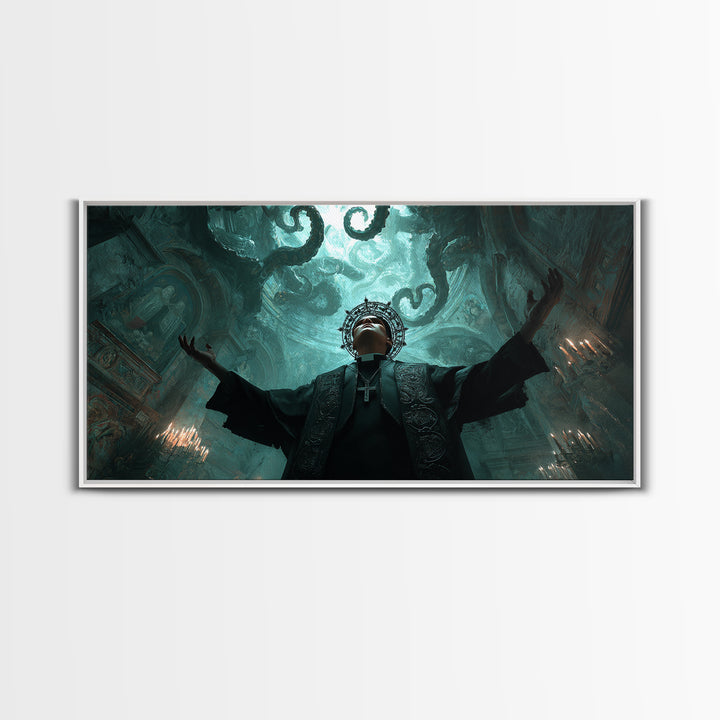 The Crown Of The Tentacled Saint, Wide Panoramic Art, Eldritch Gothic Decor, Canvas Print, Halloween Wall Decor, Gothic Home Decor